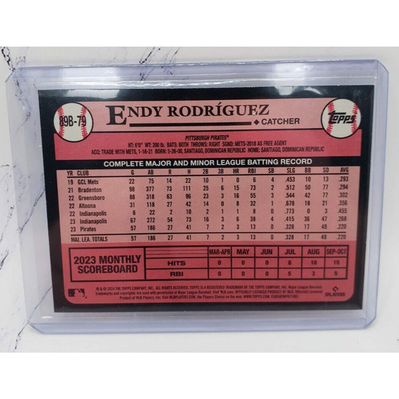 2024 Topps Series 1 Endy Rodriguez PIRATES 1989 35th Anniversary Rookie #89B-79 - Picture 2 of 4
